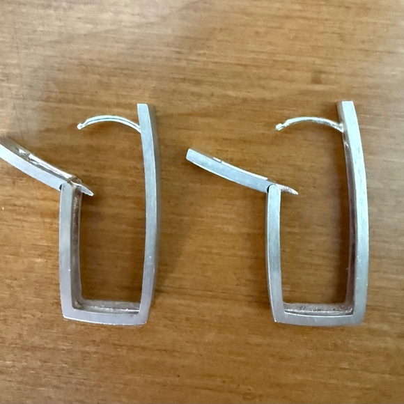 Brushed Sterling Silver Rectangular Hoop Earrings - Picture 2 of 5